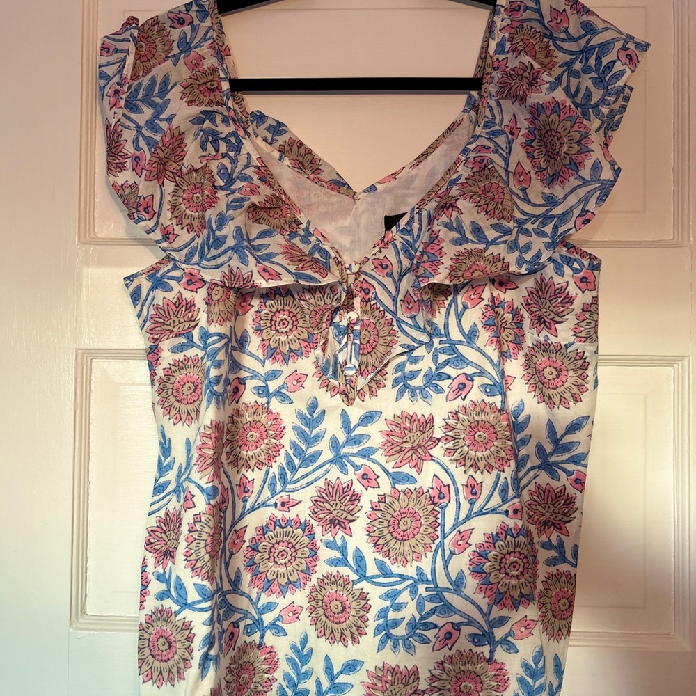 J Crew - Floral block print Ruffle Sleeve Top